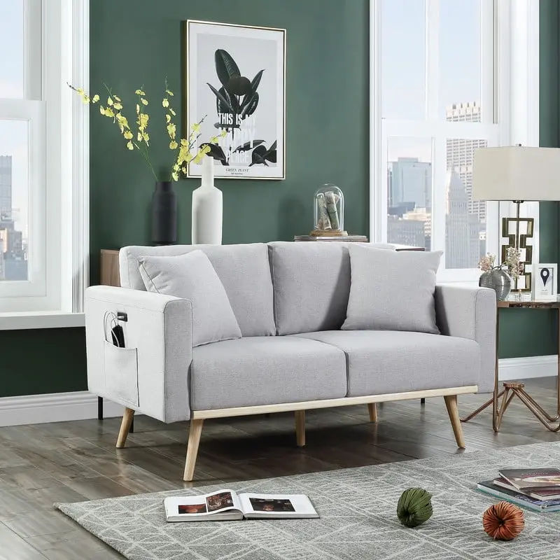 DeeHome Easton 56.5 Light Gray Linen Fabric Loveseat USB Ports