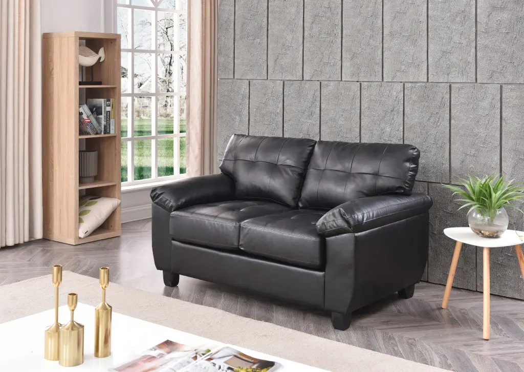 DeeHome Glory Furniture Gallant G903A-L Loveseat Black - Modern 2-Seater Sofa Living Room