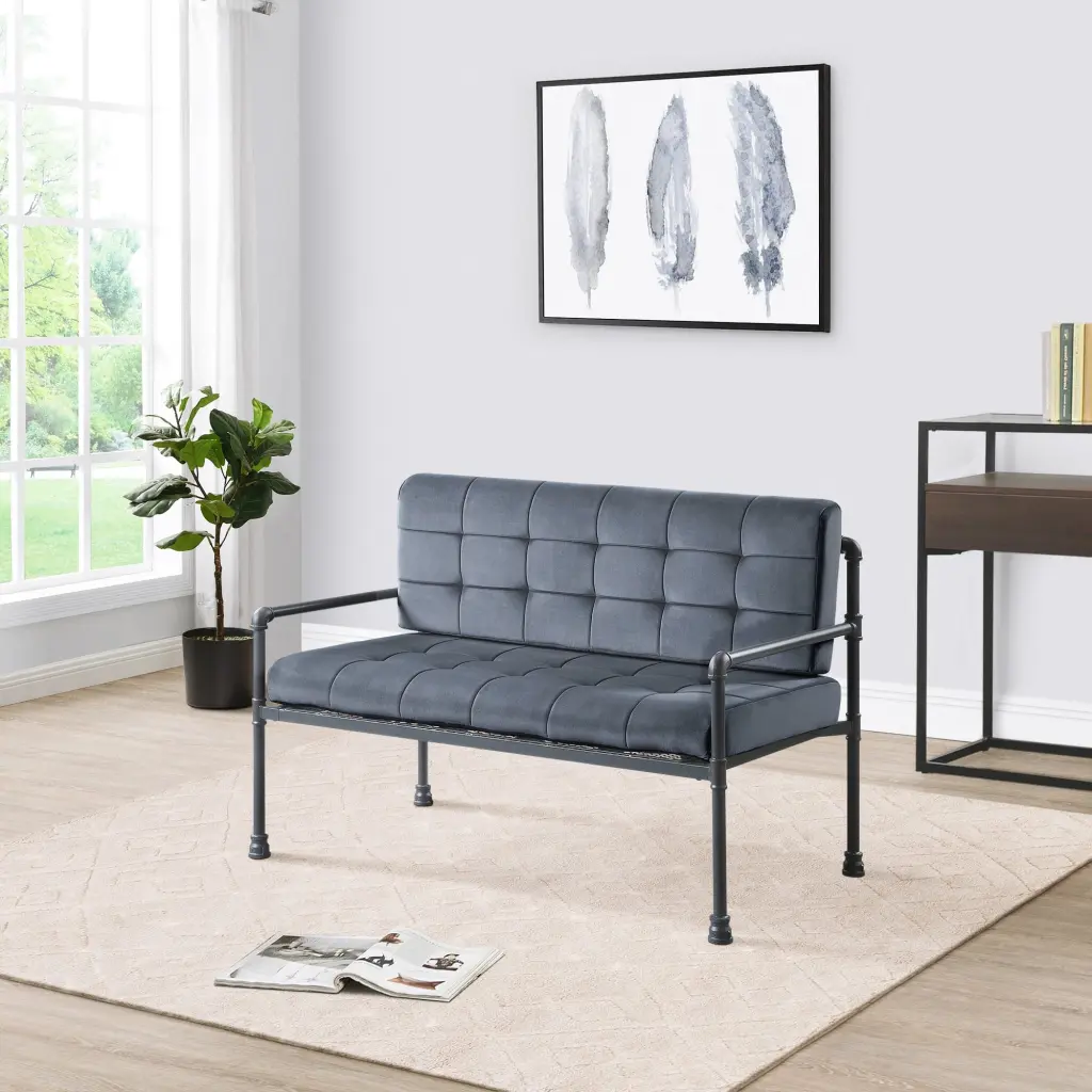 DeeHome Grey and Sandy Grey Loveseat Loose Back Sofa