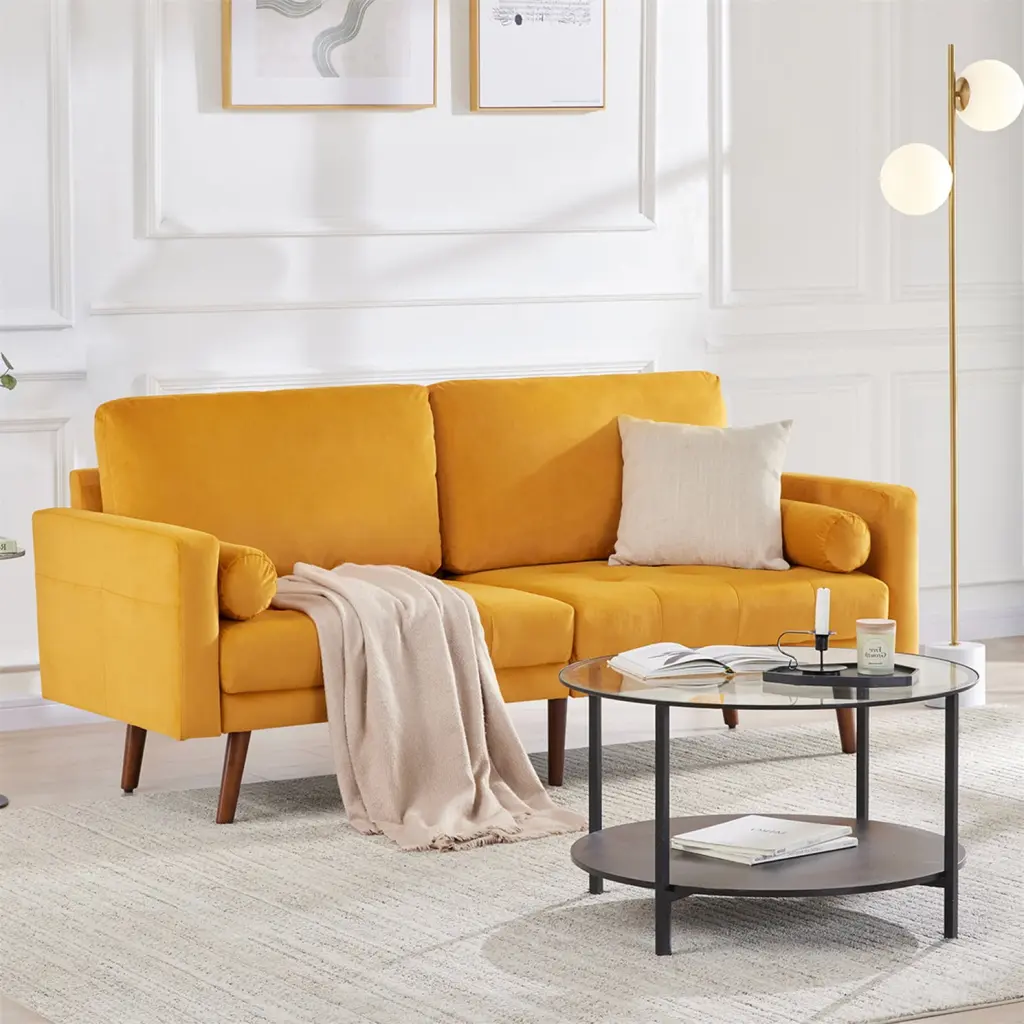 DeeHome 58 Inch Modern Love Seat Sofa Velvet Fabric Mid Century Couch Living Room Bedroom