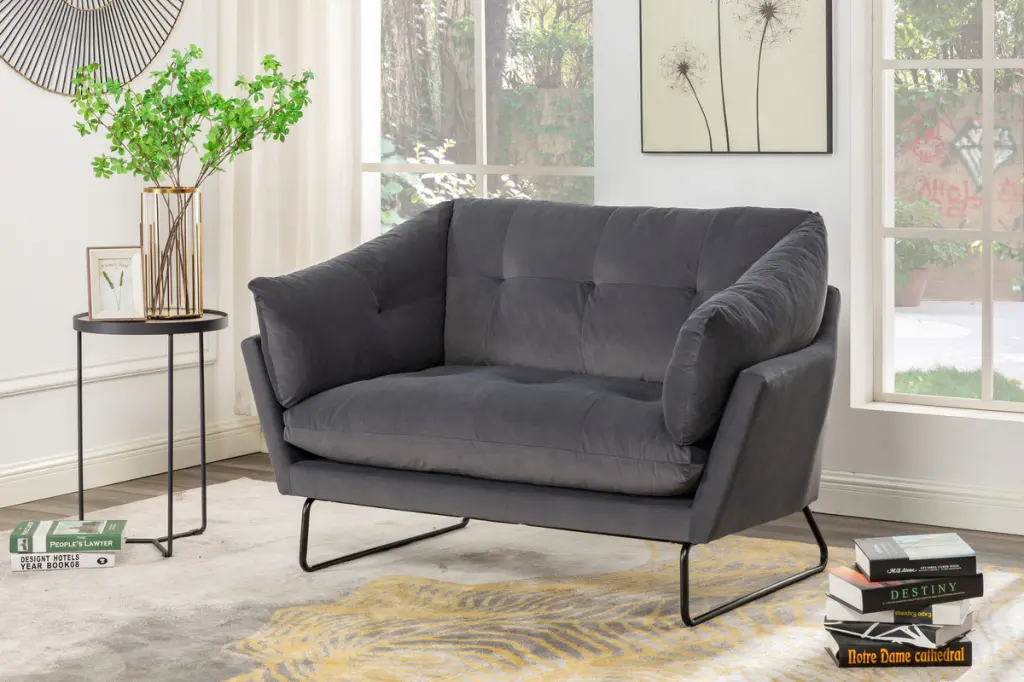 DeeHome Karla 56.5 Dark Gray Velvet Contemporary Loveseat - Modern 2-Seater Sofa
