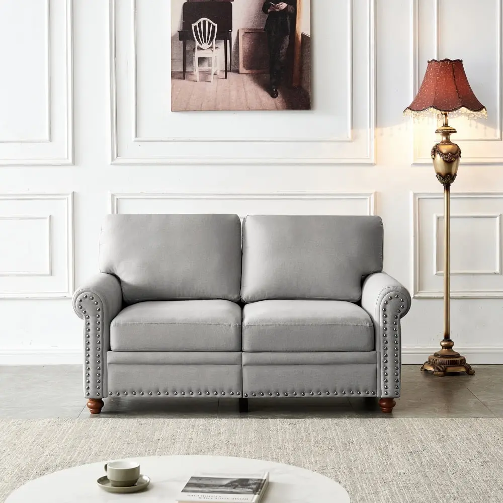 DeeHome Linen Fabric Upholstery Loveseat Storage Grey