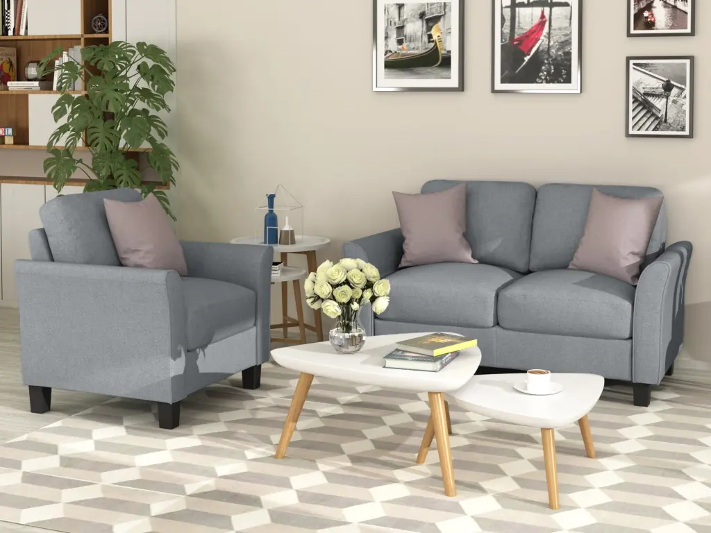 DeeHome Living Room Furniture Armrest Single Sofa and Loveseat Sofa Gray