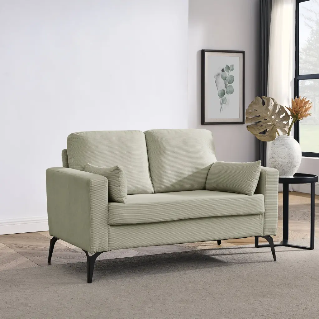 DeeHome Loveseat Living Room Sofa Square Arms and Tight Back Includes Two Small Pillows Corduroy Beige