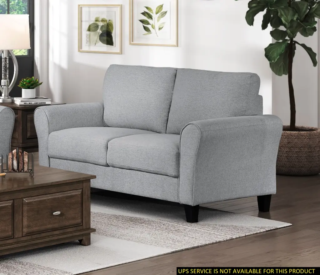 DeeHome Modern Dark Gray Textured Fabric Upholstered Loveseat Rounded Arms