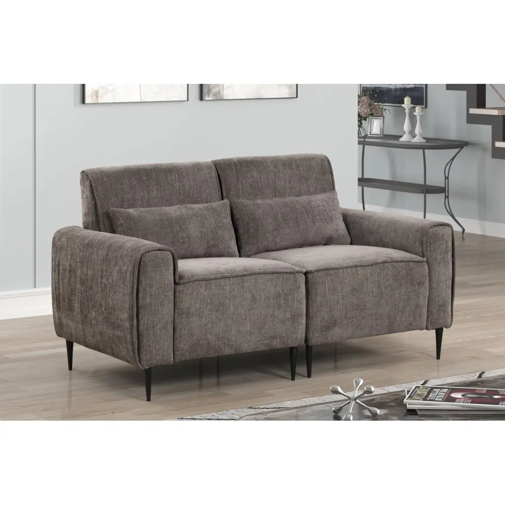 DeeHome Valentina 62 Gray Chenille Loveseat Metal Legs and Throw Pillows