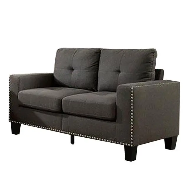 35 x 31 x 58 Fabric Upholstered Loveseat Track Arms and Nailhead Trim Dark Gray DeluxDesigns