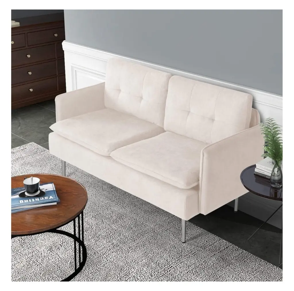 Deng rui 55 Loveseat Sofa Mini Couch Modern Upholstered Love Seat Metal Legs Small Spaces Beige