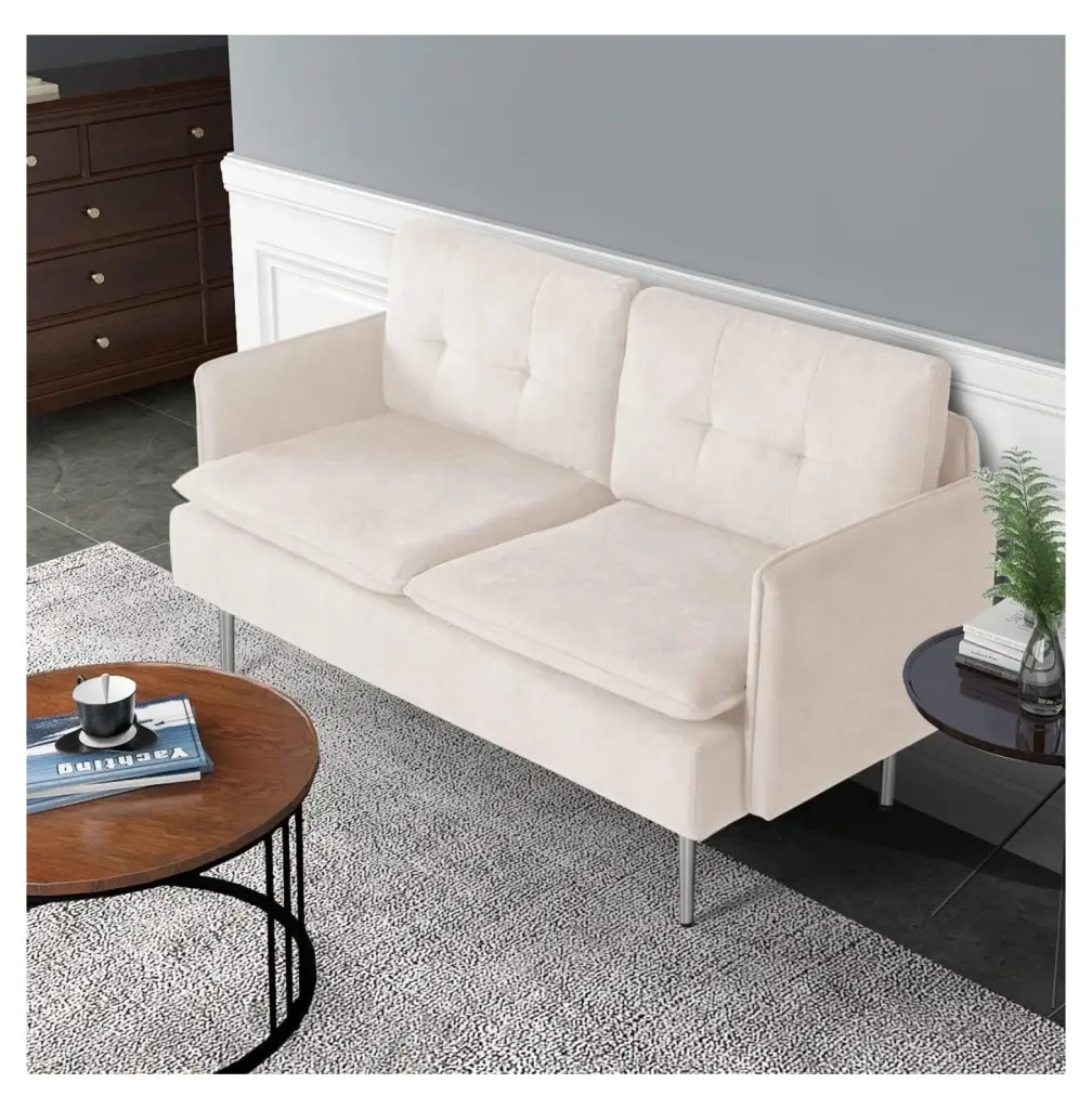 DyGTyX 55 Loveseat Sofa Mini Couch Modern Upholstered Love Seat Metal Legs Small Spaces Beige