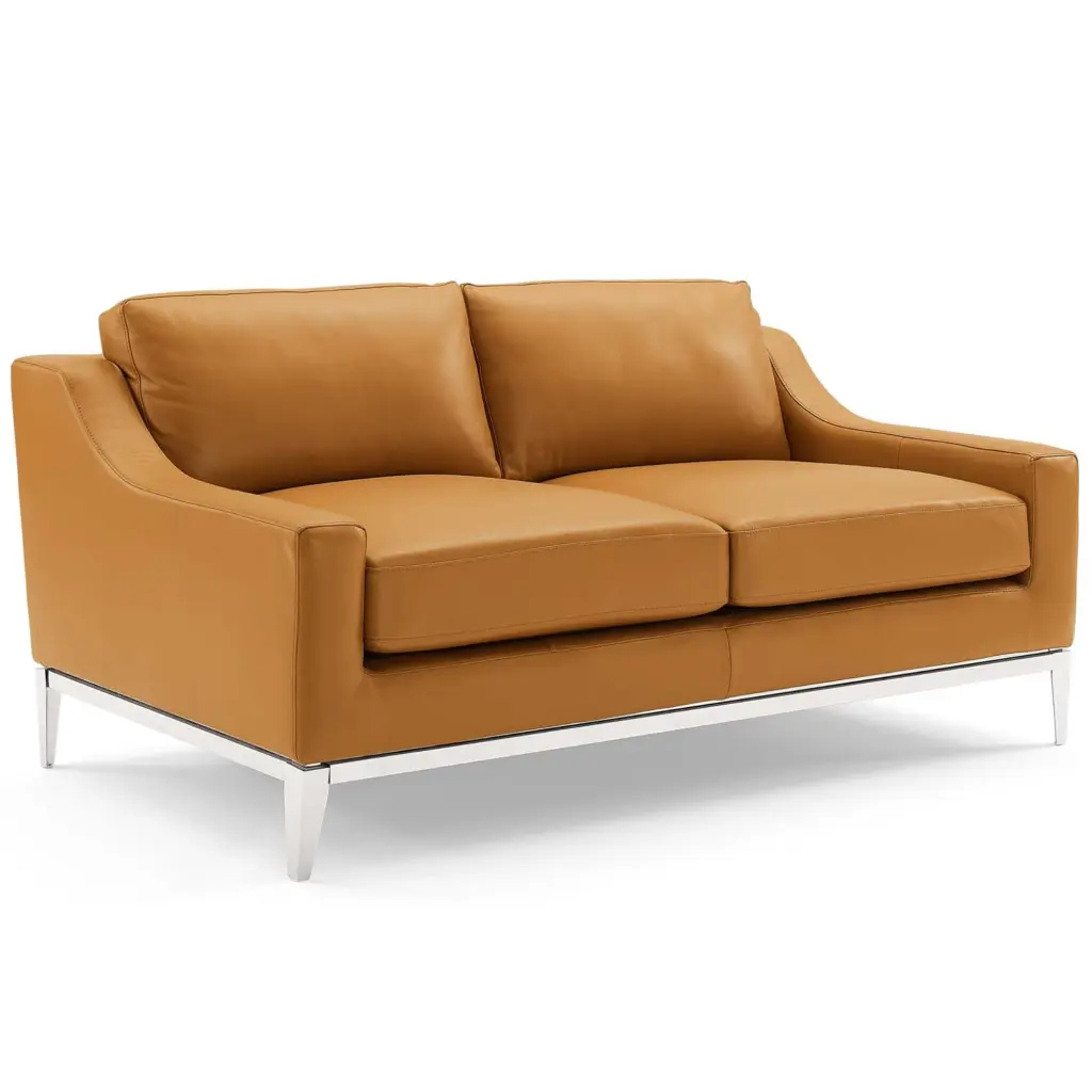Ergode Harness 64 Stainless Steel Base Tan Leather Loveseat Modern Design