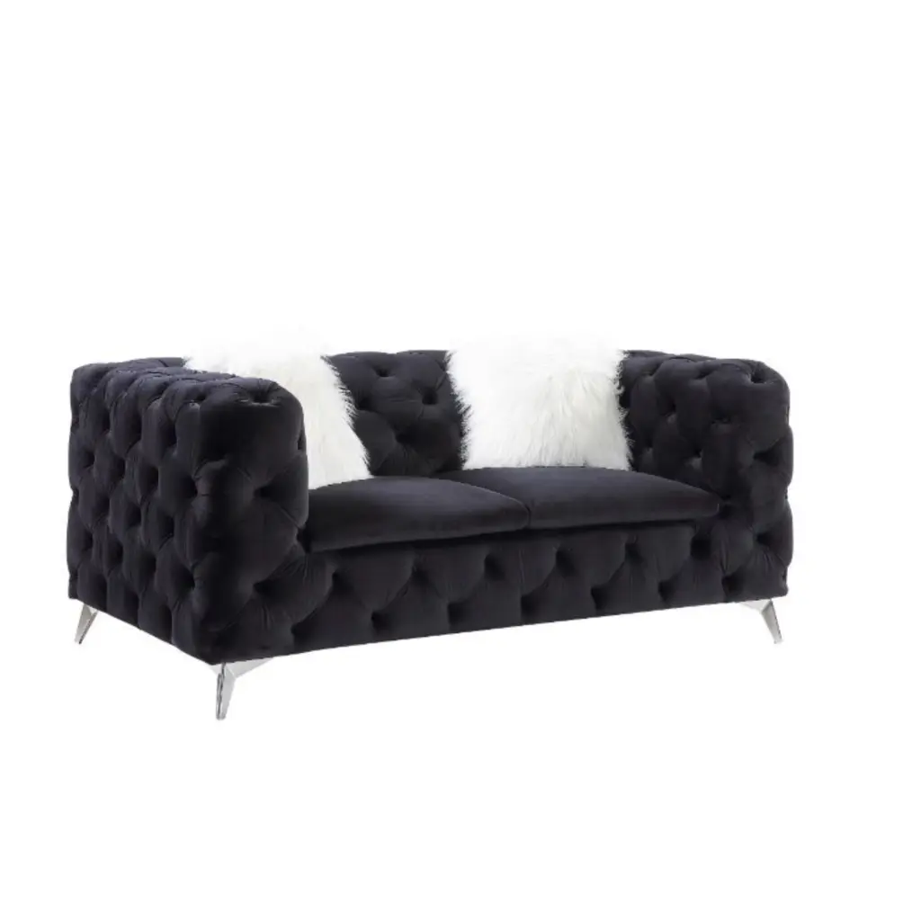 Ergode Loveseat 2 Pillows Black Velvet Stylish and Comfortable