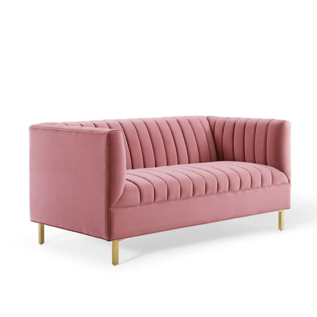 Ergode Shift Channel Tufted Performance Velvet Loveseat Dusty Rose Contemporary Sofa