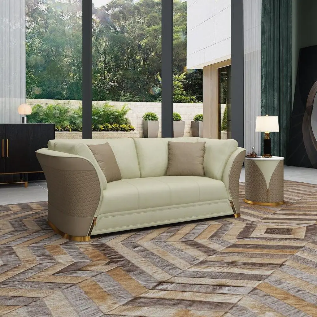 Italian Leather Taupe Off-White Loveseat Vogue European Furniture Modern