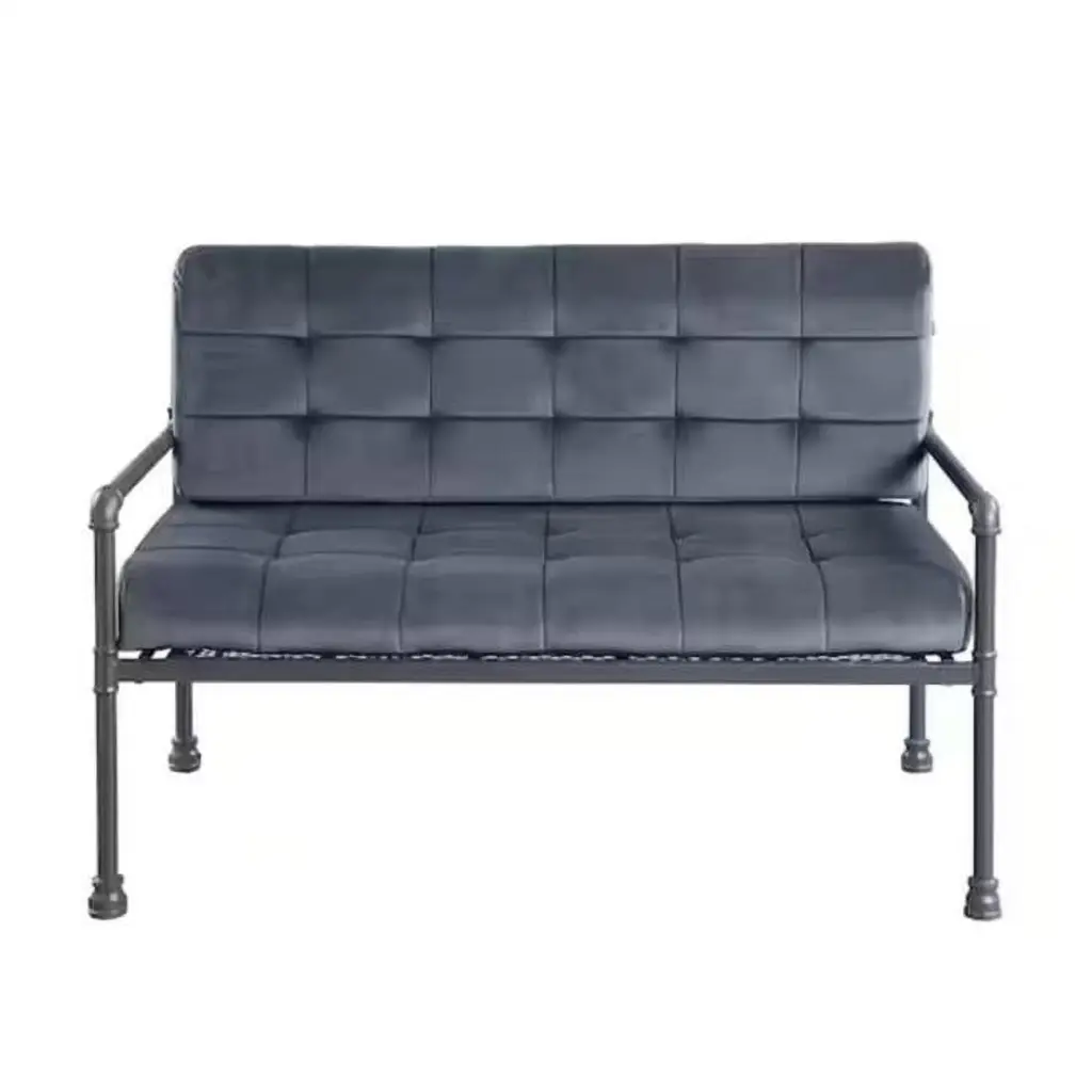 35 x 51 x 29 Inch Gray Tufted Velvet Love Seat - Compact Living Room Sofa Fancy Fixtures