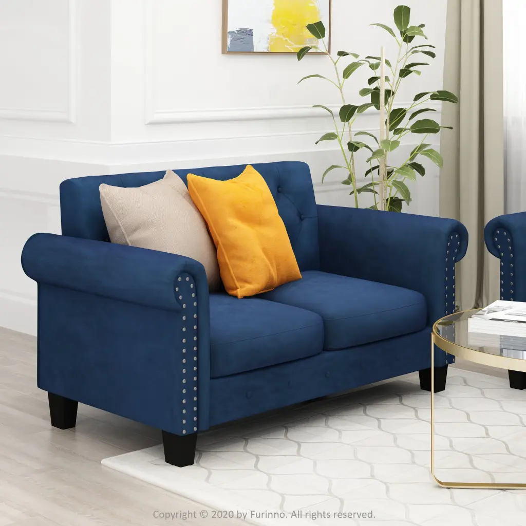 Furinno Bastia Vintage Button Tufted Loveseat Navy Velvet