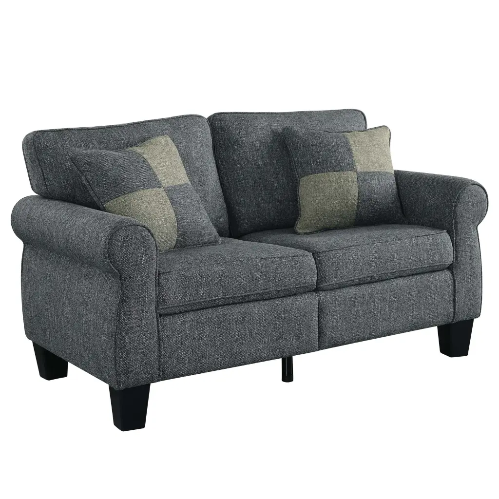 Furniture America Adella Transitional 2-Seater Loveseat Sofa Dark Gray Fabric