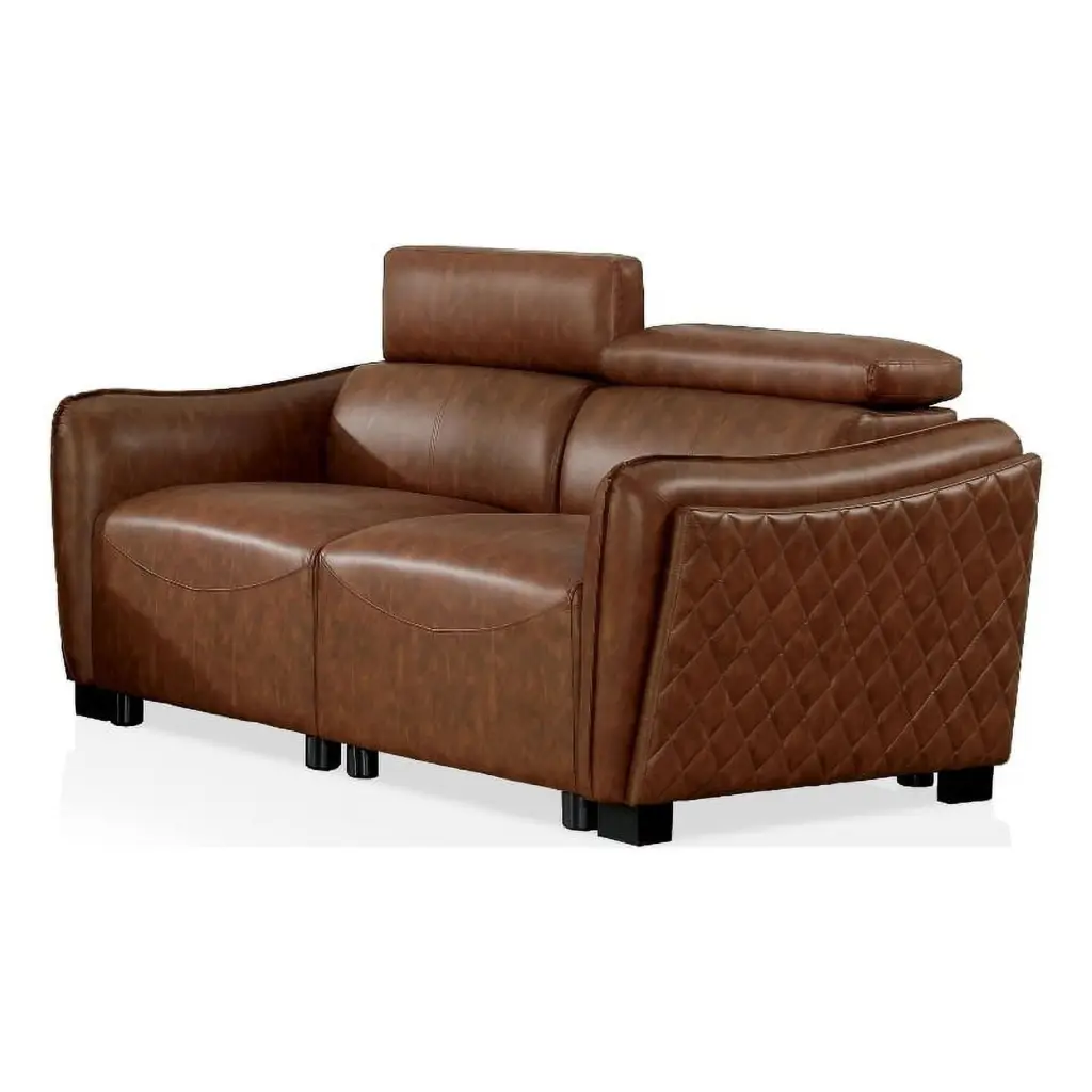Furniture America Holm Faux Leather Adjustable Headrest Loveseat Brown