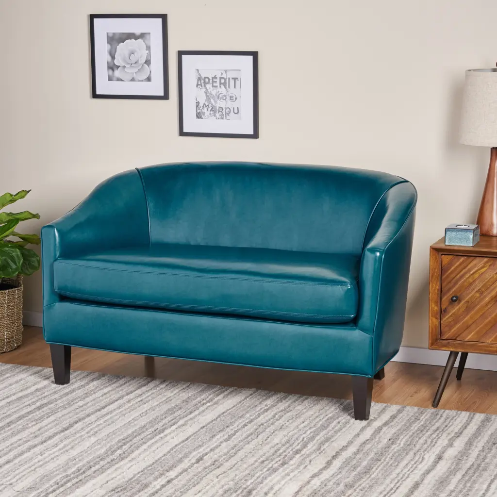 GDF Studio Isolde 2-Seater Leather Loveseat Teal GDFSTUDIO