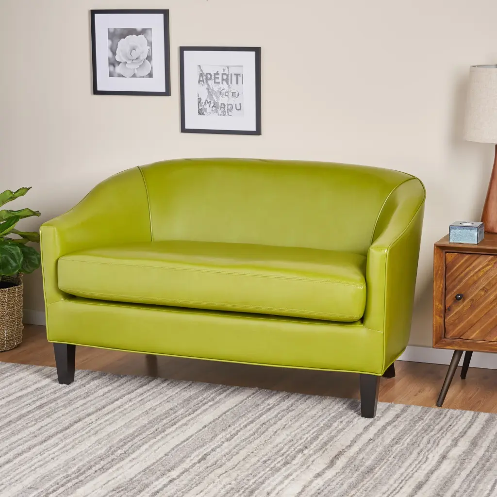 Isolde Leather Loveseat Green GDFSTUDIO