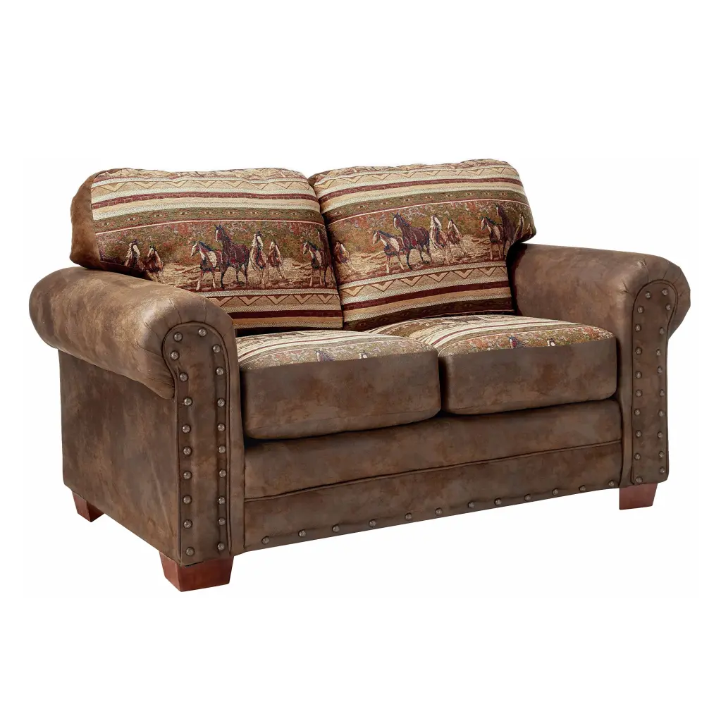 American Furniture Classics Wild Horses Loveseat Western Style Upholstered Sofa Generic