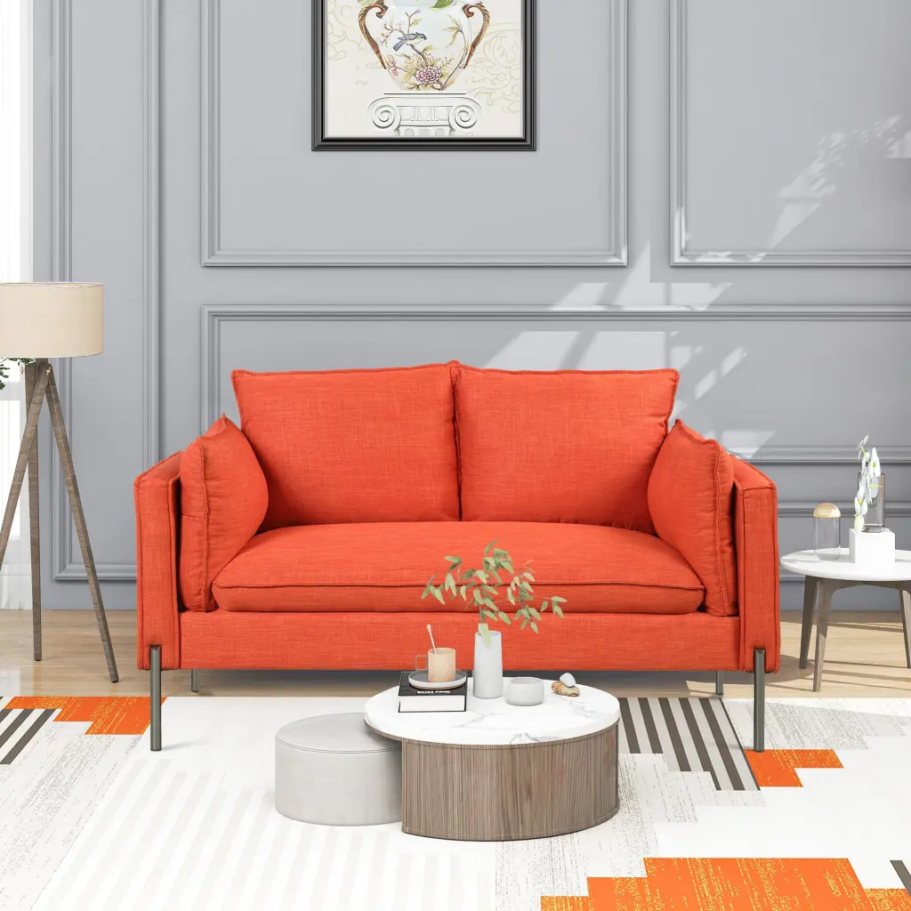 56 Inch Modern Linen Fabric Loveseat Couch Small Spaces - Living Room or Apartment Generic