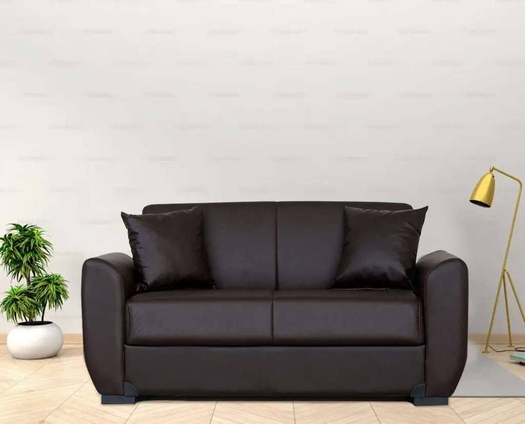 Aisha Brown PU Leather Loveseat Contemporary Sofa Living Room Office Go Green Woods
