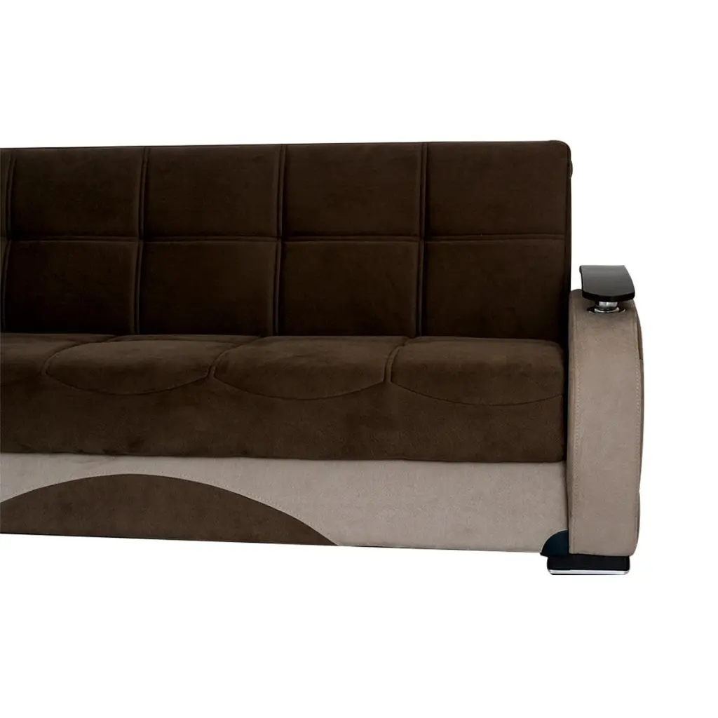 Besan Dark Beige Fabric Wood Arm Loveseat Cozy Living Rooms Go Green Woods