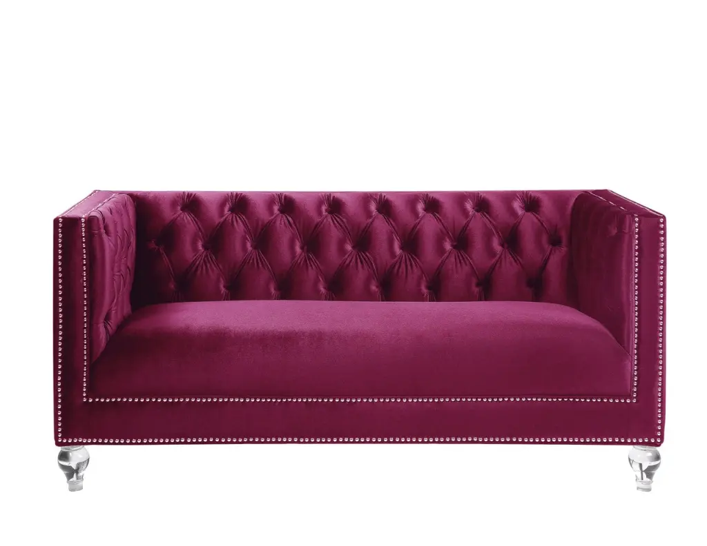 Regal Burgundy Loveseat 2 Pillows Burgundy Velvet Luxurious Design Go Green Woods