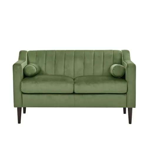 Goldmeet Mid Century Modern Chesterfield Love Seat Green Velvet