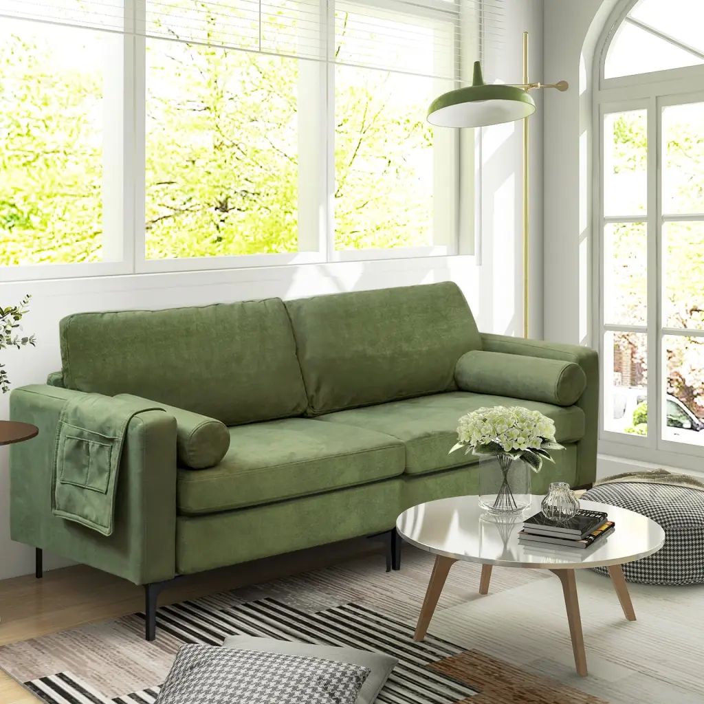 Gymax Loveseat Sofa Upholstered Living Room Modern 2-Seat Sofa Couch 2 Bolster Pillows