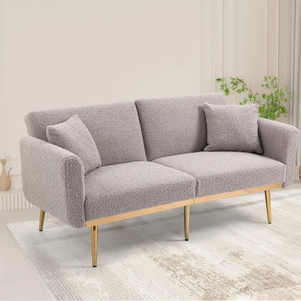 Chic Grey Teddy Velvet Loveseat Rose Golden Metal Feet - Modern Accent Sofa Apartments HATNOKIL