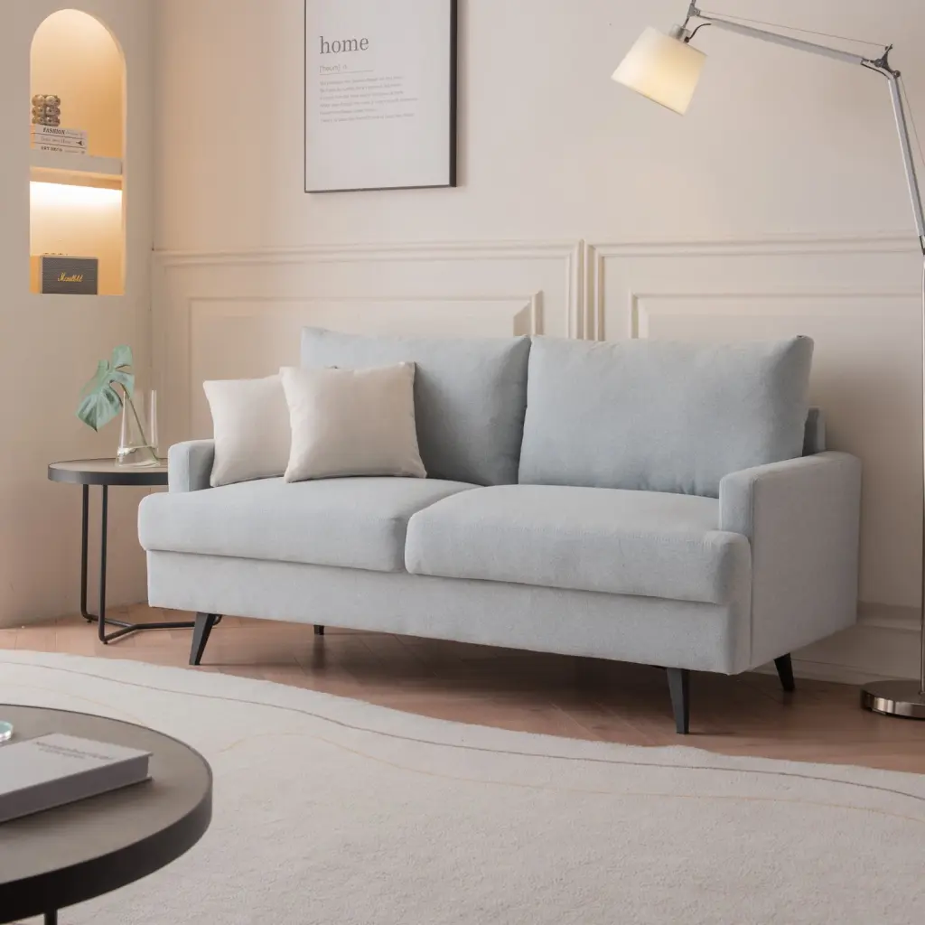 Stylish Grey 64 W Fabric Upholstered Loveseat Metal Legs Living Room HATNOKIL