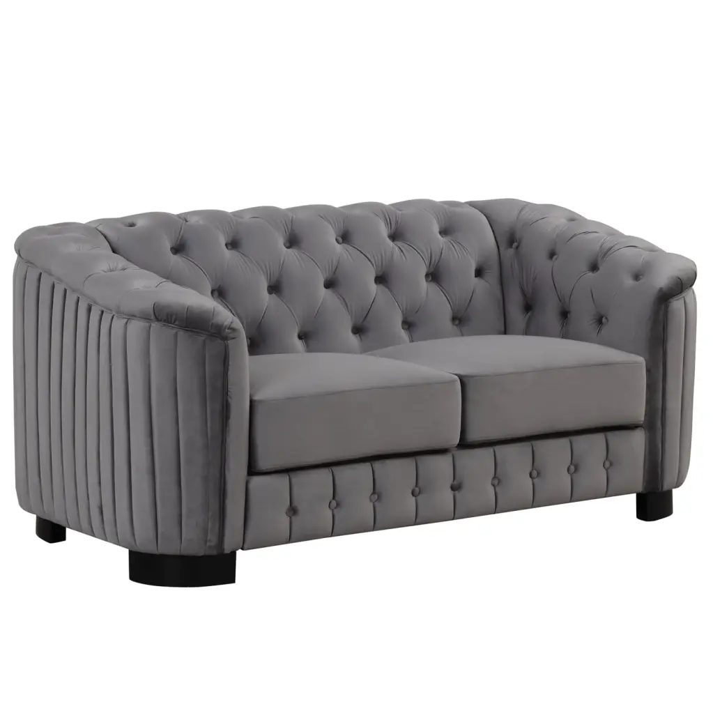Stylish 64 Velvet Upholstered 2-Person Loveseat Sofa Gray Modern Design Thick Removable Cushion HATNOKIL
