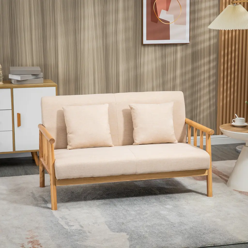 HOMCOM 48 Inch Modern Loveseat Sofa Small Couch Small Spaces Beige