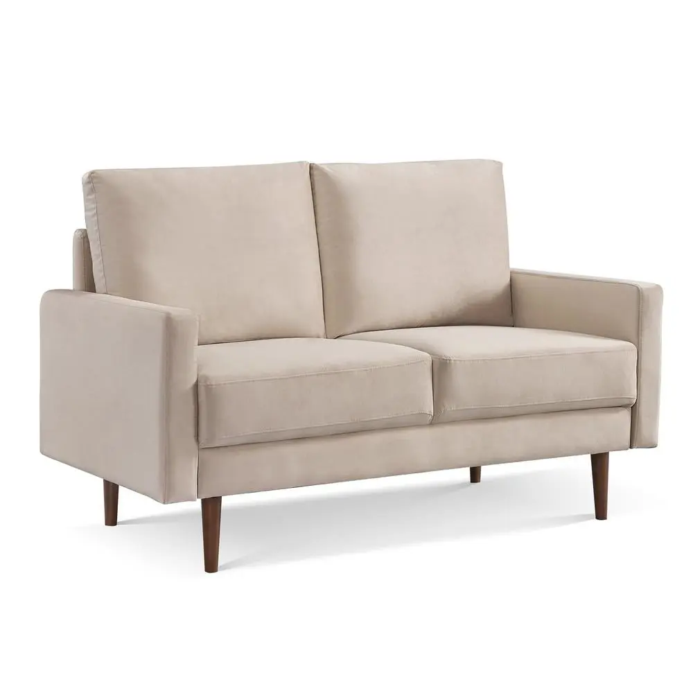 57 Beige and Dark Brown Velvet Love Seat Modern Small Couch HomeRoots