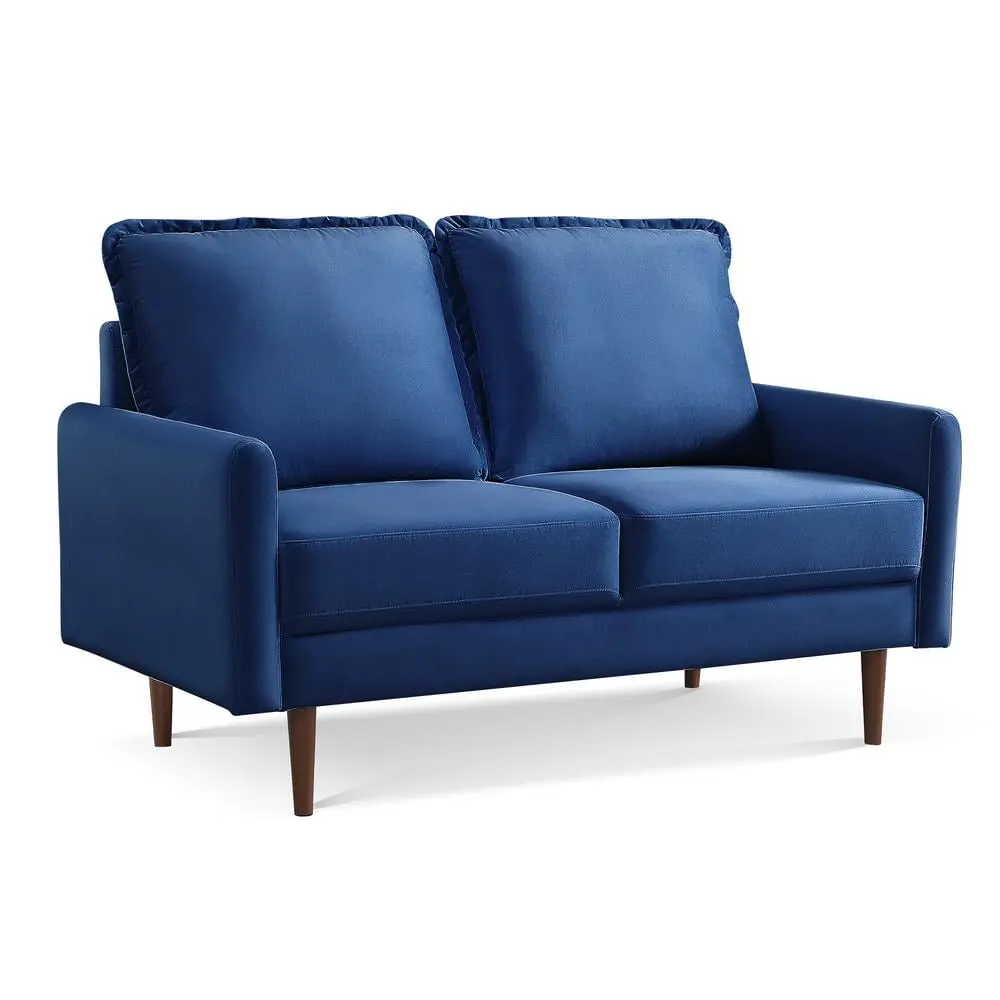 57 Blue and Dark Brown Velvet Love Seat Stylish Compact Sofa HomeRoots