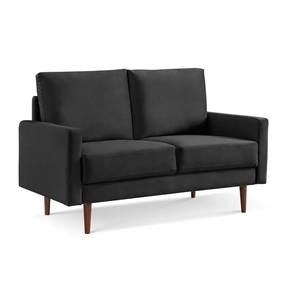 HomeRoots 57 Black and Dark Brown Velvet Love Seat Living Room