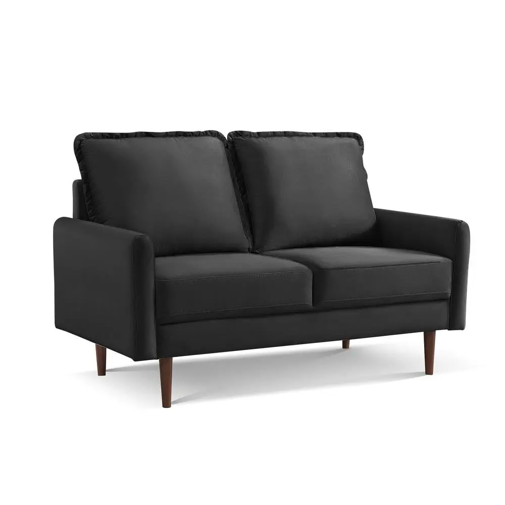 HomeRoots 57 Black and Dark Brown Velvet Love Seat Contemporary Design