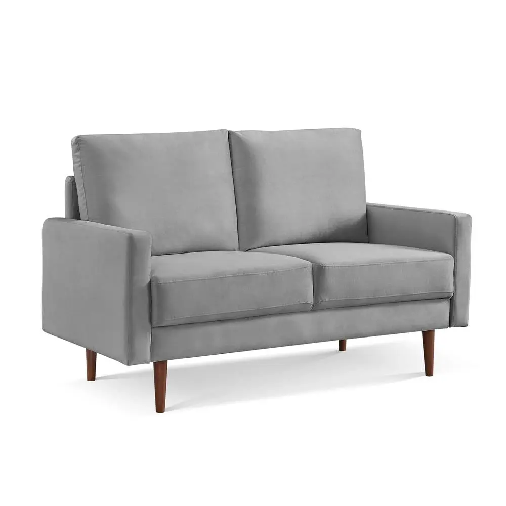 HomeRoots 57 Gray and Dark Brown Velvet Love Seat Compact Sofa
