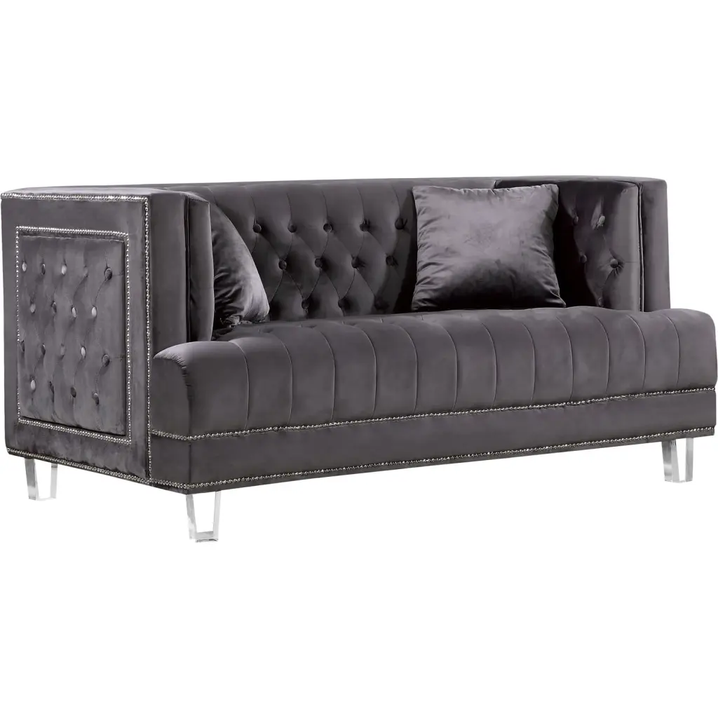 Homestock African Adventure Grey Velvet Loveseat - Stylish Living Room Seating