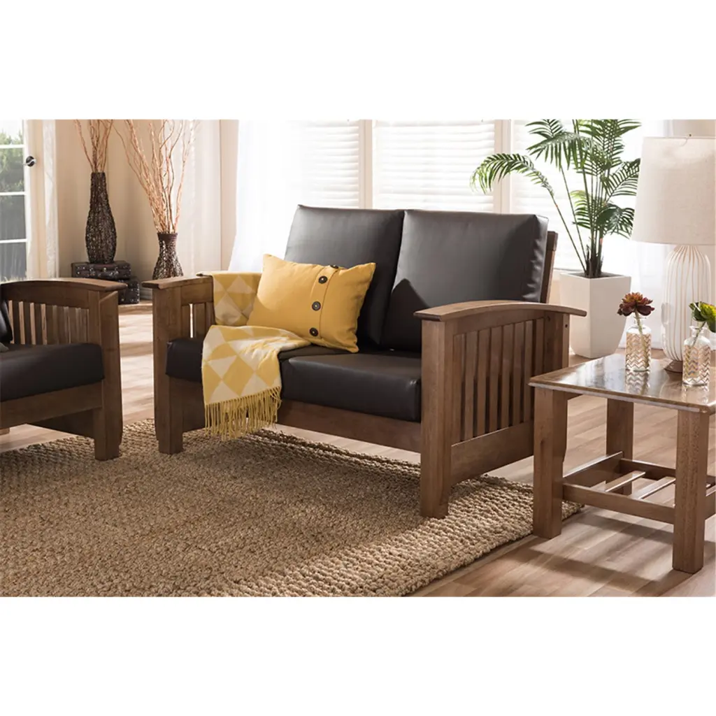 HomeStock Asian Allure Mission Style 2-Seater Loveseat - Traditional Two Seater Sofa