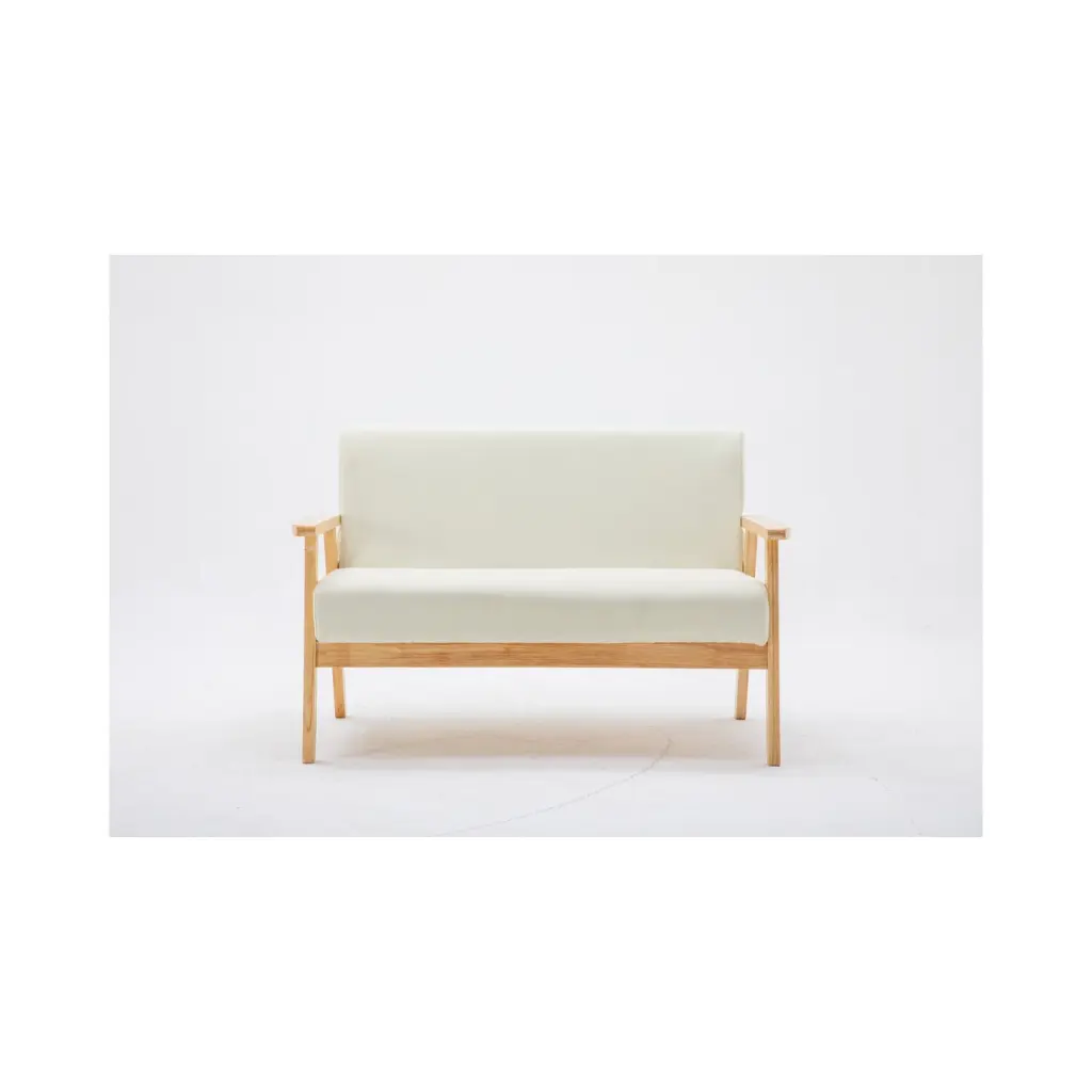 Homestock Beachy Beauty Beige Linen Fabric Loveseat Coastal Style Small Sofa