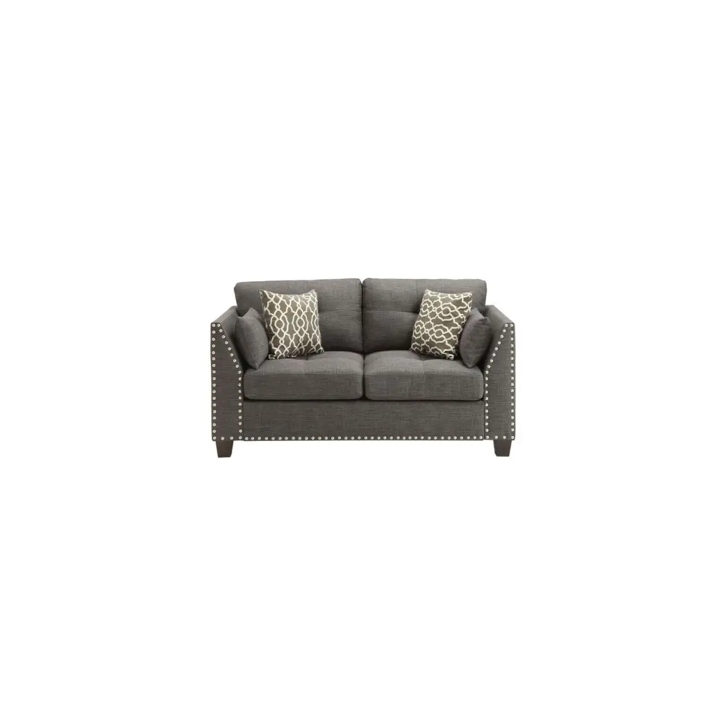 HomeStock Coastal Charm Light Charcoal Linen Loveseat 4 Pillows