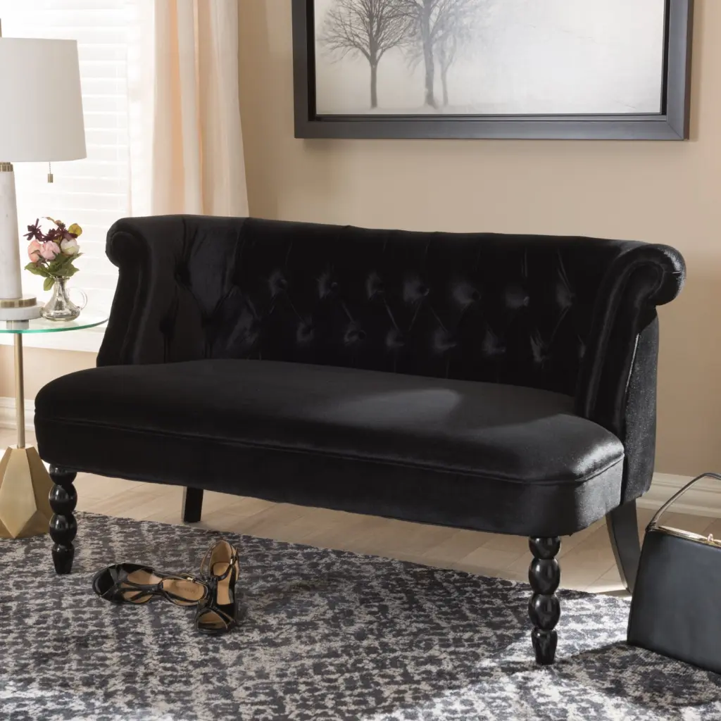 HomeStock Coastal Cottage Black Velvet 2-Seater Loveseat