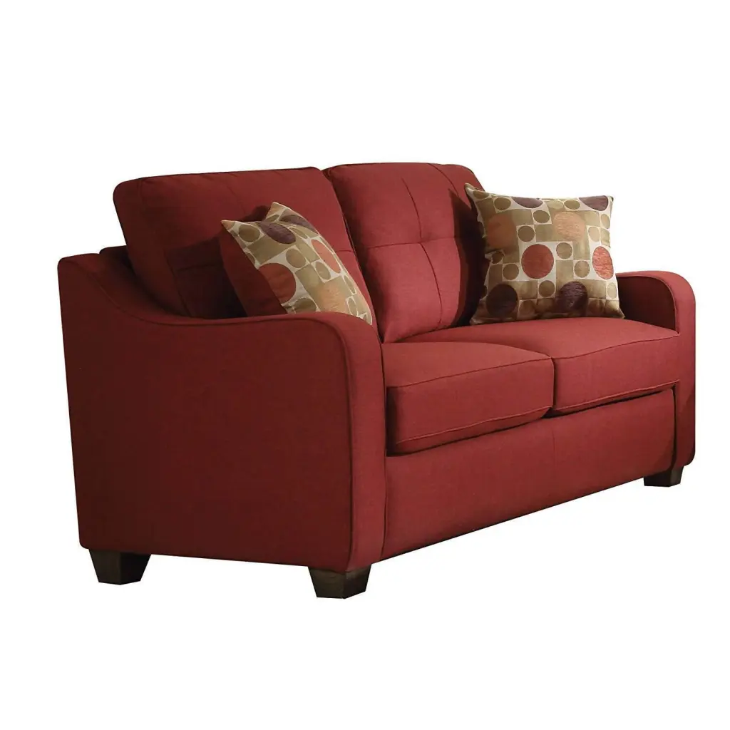 HomeStock Coastal Craftsman Chic Loveseat 2 Pillows Red Linen