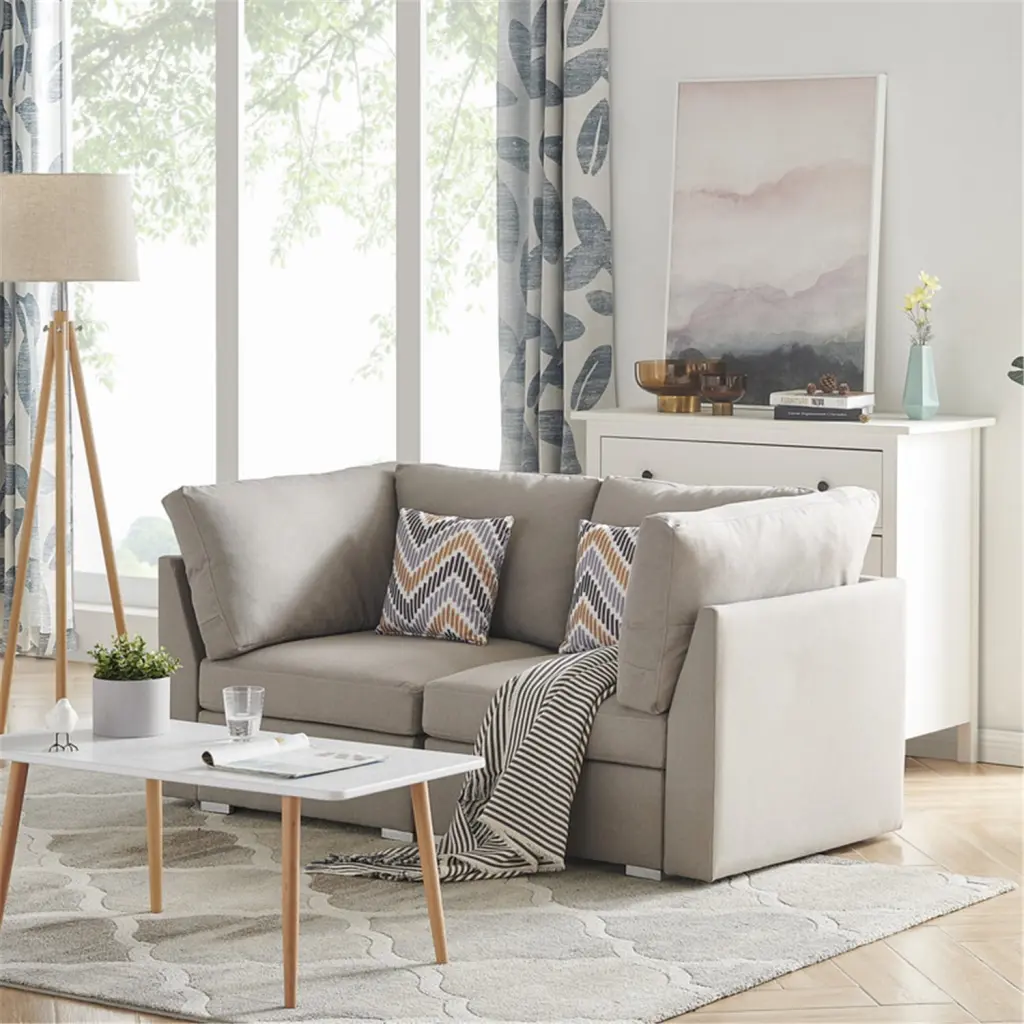Homestock Vintage Variety Beige Fabric Loveseat Couch Pillows