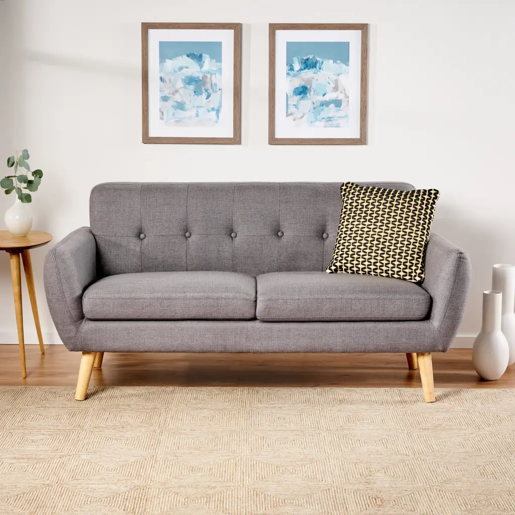 Homiyad Loveseat Sofa Button-Tufted Backrest Waffle Stitching and Tapered Wood Legs