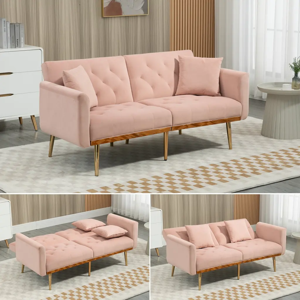 Modern Pink Velvet Loveseat Sofa Metal Legs - Upholstered 2-Seater Couch Small Spaces, Living Room, Apartment, Dorm, or Of...