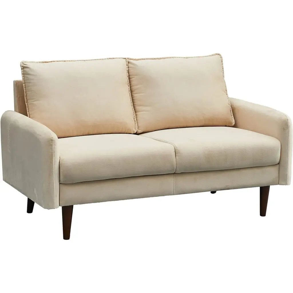 Hybition Beige Velvet Loveseat Modern Sofa Wooden Legs Living Room