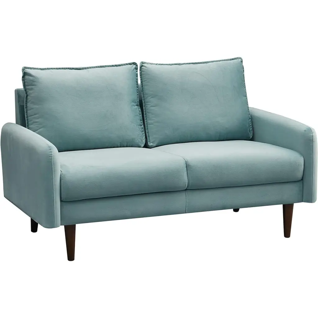 Hybition Cyan Velvet Loveseat Modern Sofa Wooden Legs Living Room